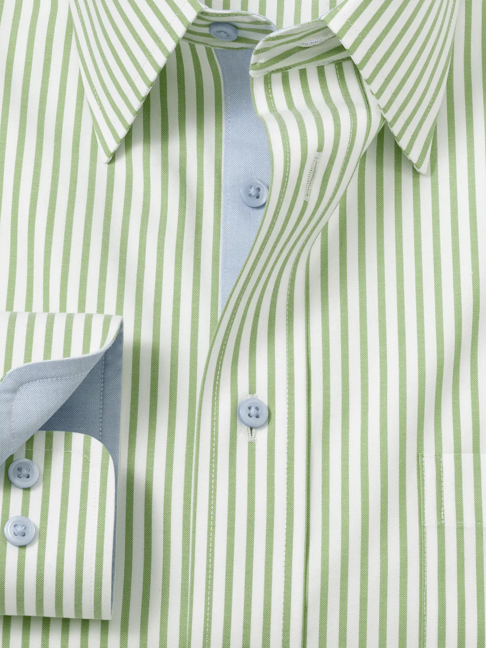Comfort Stretch Non-Iron Stripe Dress Shirt With Contrast Trim - Green