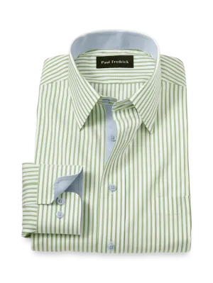 Comfort Stretch Non-Iron Stripe Dress Shirt With Contrast Trim - Green