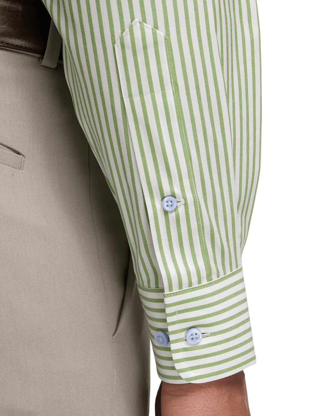 Comfort Stretch Non-Iron Stripe Dress Shirt With Contrast Trim - Green
