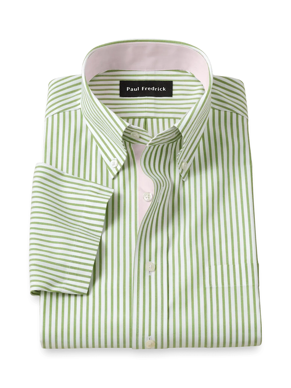Comfort Stretch Non-Iron Stripe Dress Shirt With Contrast Trim - Green