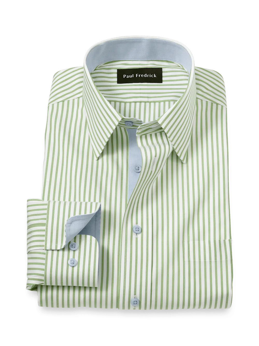 Comfort Stretch Non-Iron Stripe Dress Shirt With Contrast Trim - Green