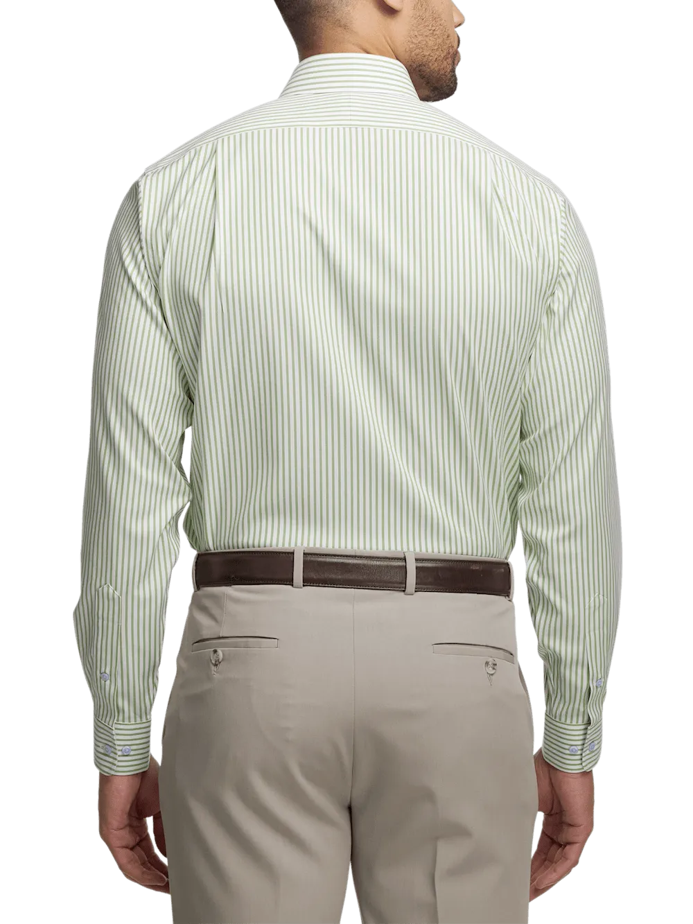 Comfort Stretch Non-Iron Stripe Dress Shirt With Contrast Trim - Green