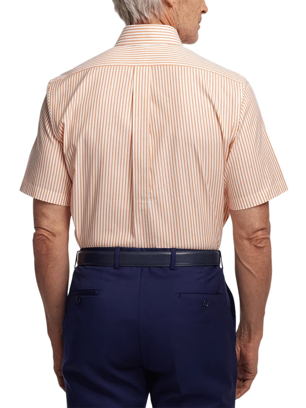 Comfort Stretch Non-Iron Stripe Dress Shirt With Contrast Trim - Melon
