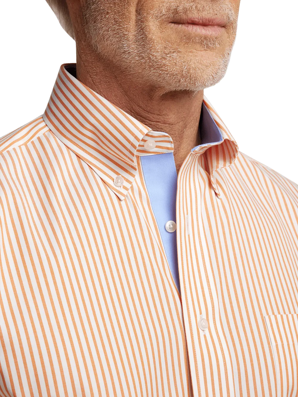 Comfort Stretch Non-Iron Stripe Dress Shirt With Contrast Trim - Melon