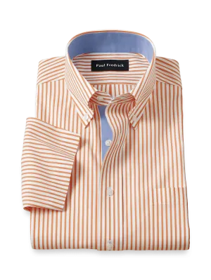 Comfort Stretch Non-Iron Stripe Dress Shirt With Contrast Trim - Melon