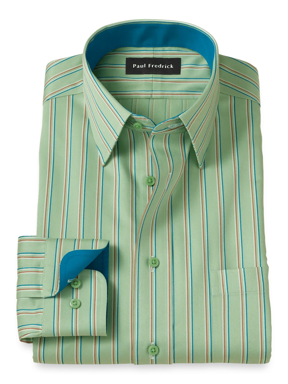 Comfort Stretch Non-Iron Stripe Dress Shirt With Contrast Trim - Mint Green