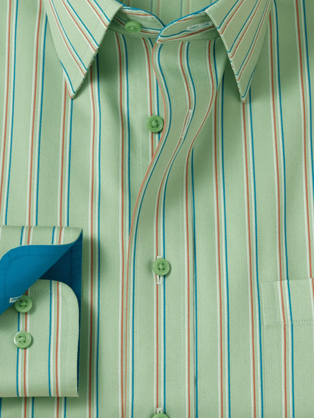 Comfort Stretch Non-Iron Stripe Dress Shirt With Contrast Trim - Mint Green