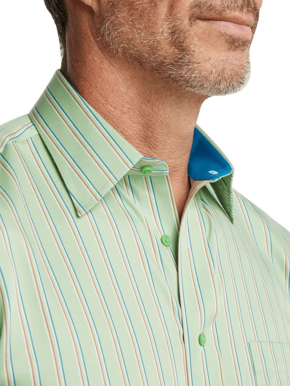 Comfort Stretch Non-Iron Stripe Dress Shirt With Contrast Trim - Mint Green