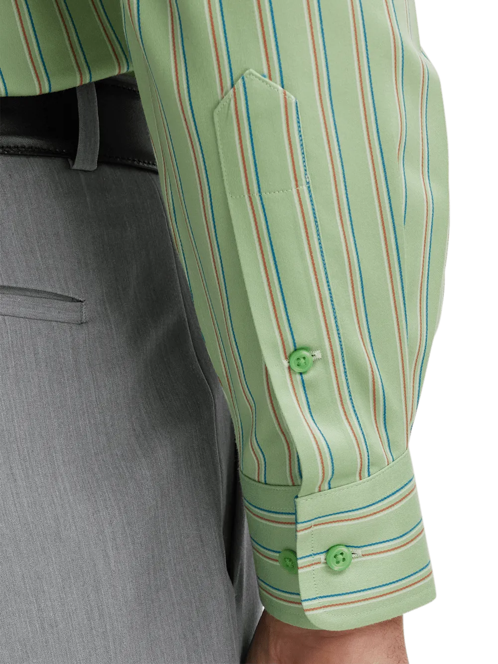 Comfort Stretch Non-Iron Stripe Dress Shirt With Contrast Trim - Mint Green