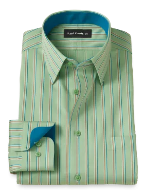 Comfort Stretch Non-Iron Stripe Dress Shirt With Contrast Trim - Mint Green