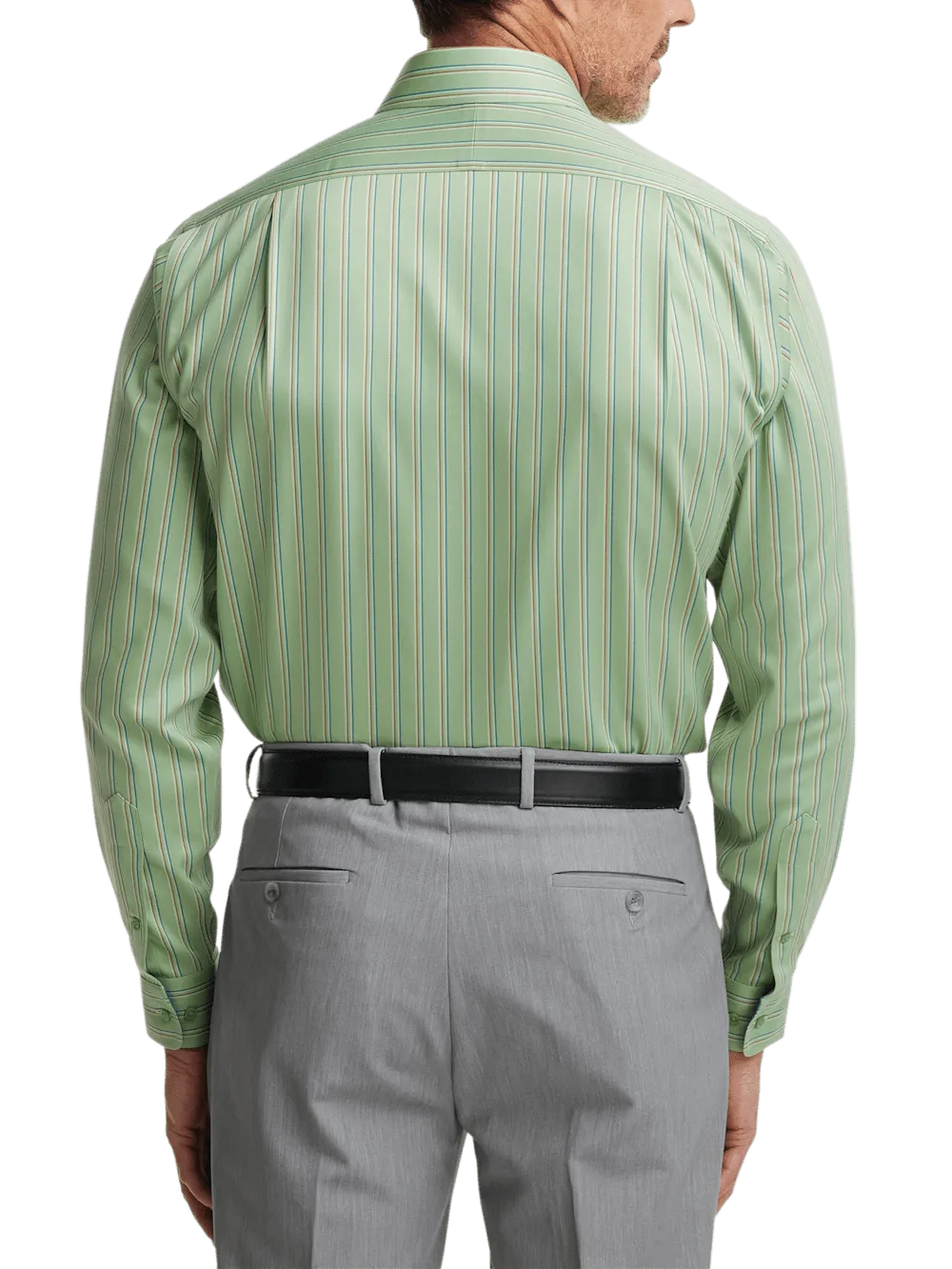 Comfort Stretch Non-Iron Stripe Dress Shirt With Contrast Trim - Mint Green