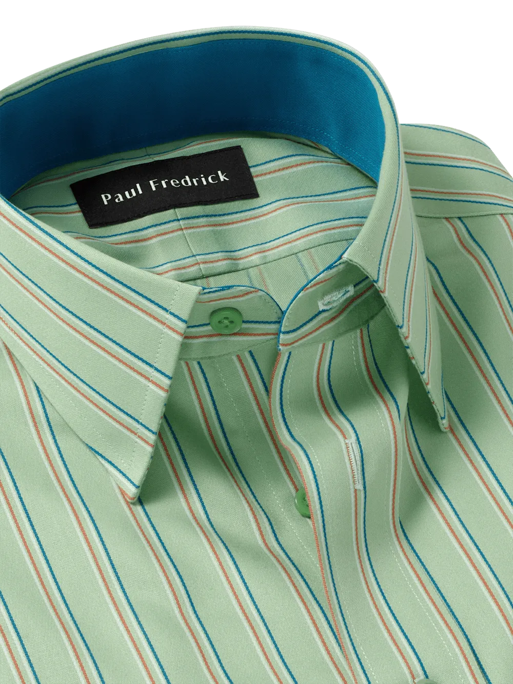 Comfort Stretch Non-Iron Stripe Dress Shirt With Contrast Trim - Mint Green
