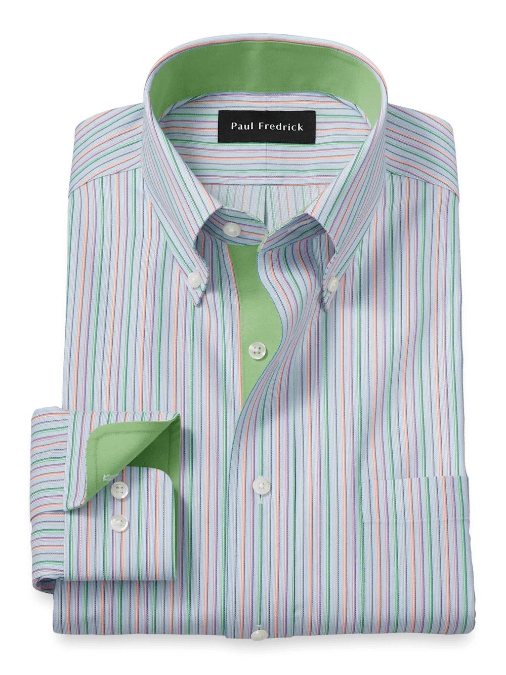 Comfort Stretch Non-Iron Stripe Dress Shirt With Contrast Trim - Multi