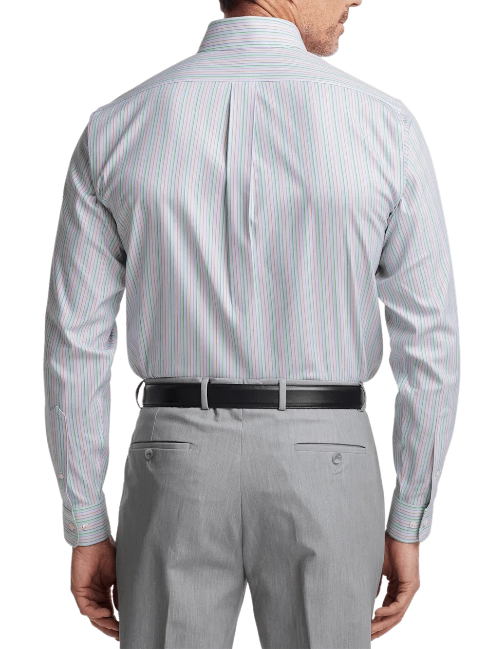 Comfort Stretch Non-Iron Stripe Dress Shirt With Contrast Trim - Multi