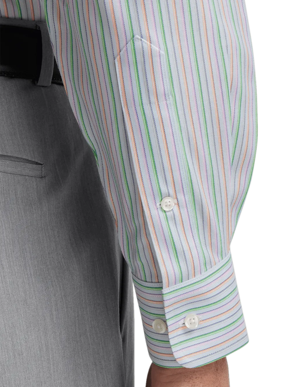 Comfort Stretch Non-Iron Stripe Dress Shirt With Contrast Trim - Multi