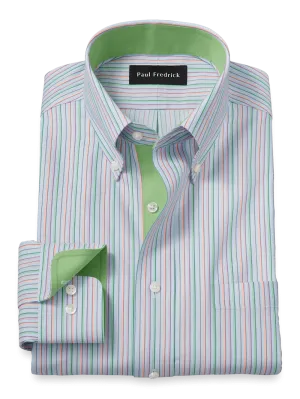 Comfort Stretch Non-Iron Stripe Dress Shirt With Contrast Trim - Multi