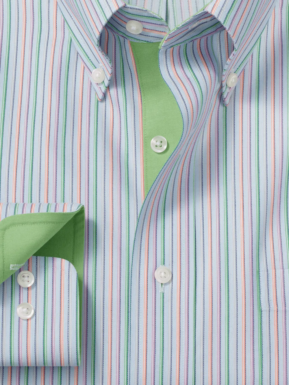 Comfort Stretch Non-Iron Stripe Dress Shirt With Contrast Trim - Multi