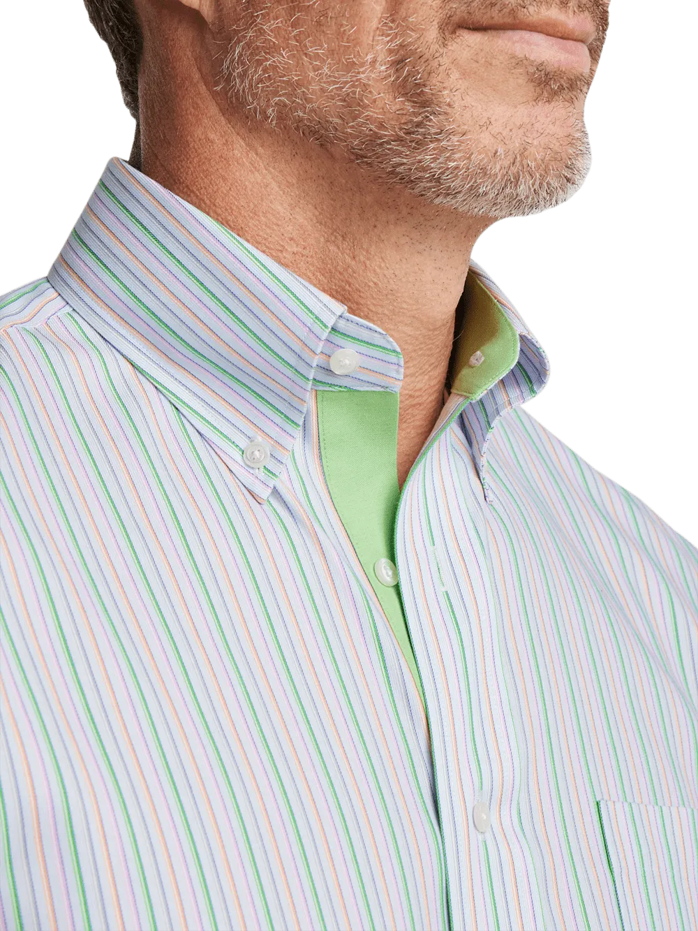 Comfort Stretch Non-Iron Stripe Dress Shirt With Contrast Trim - Multi