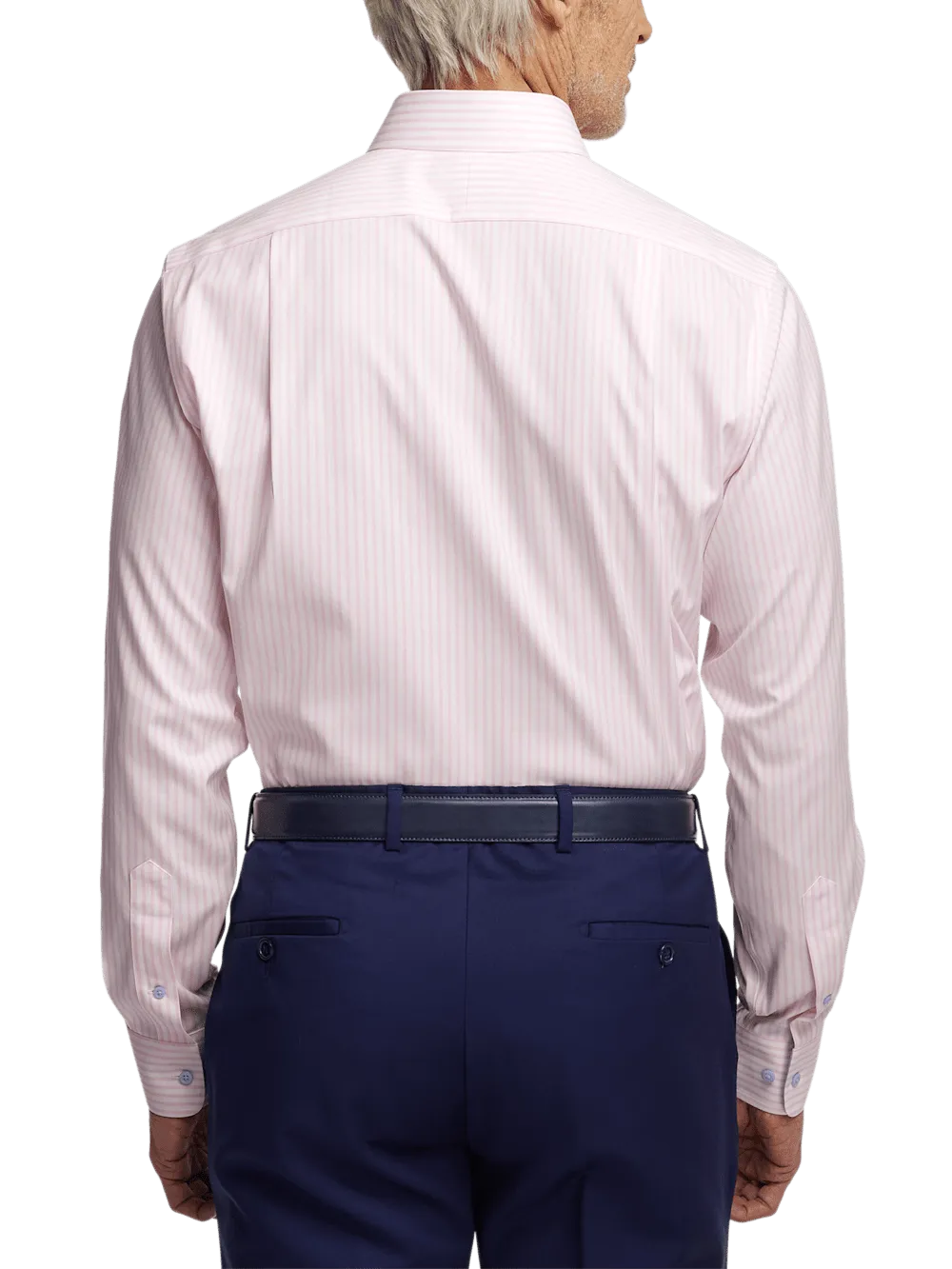 Comfort Stretch Non-Iron Stripe Dress Shirt With Contrast Trim - Pink