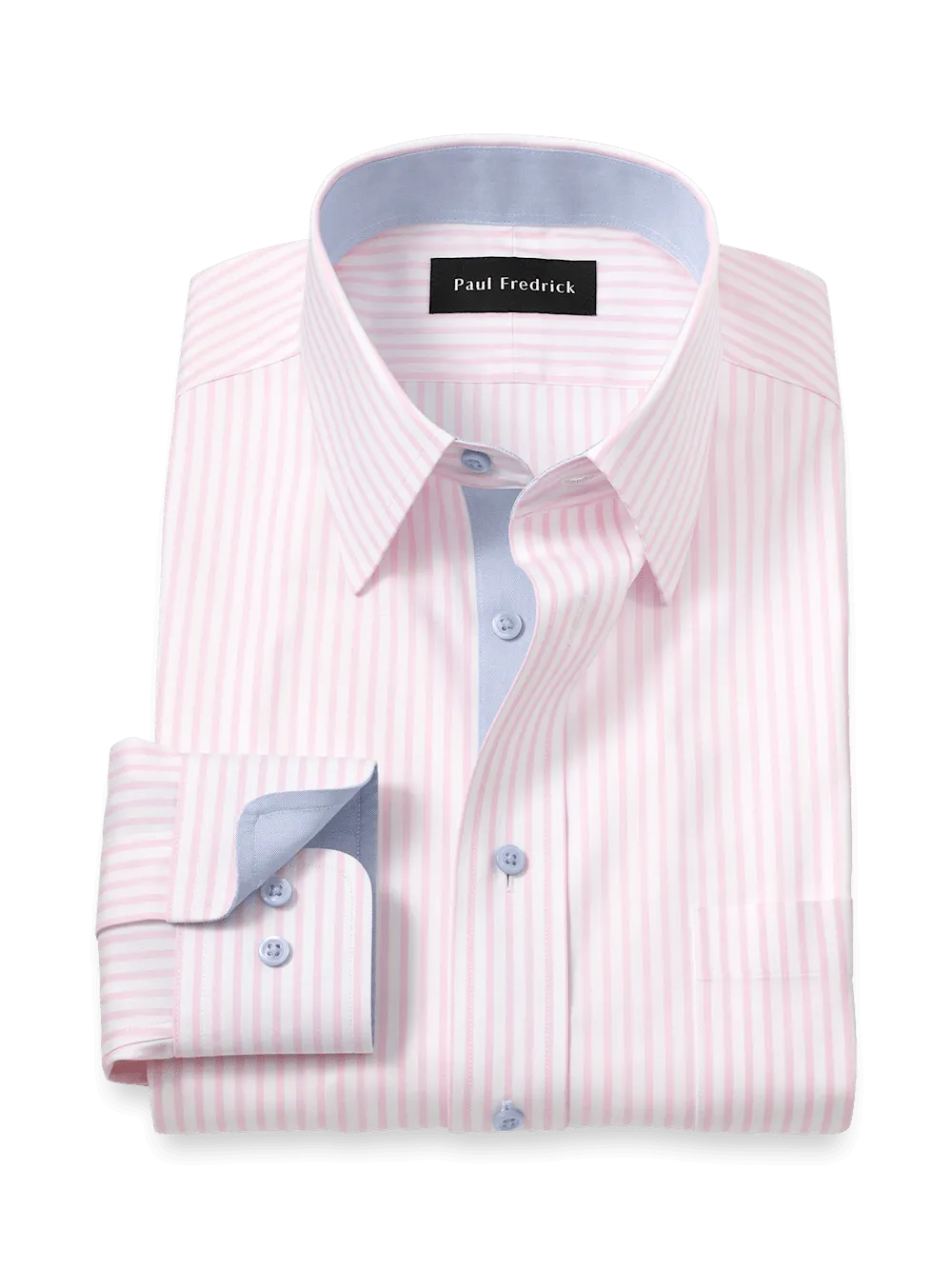 Comfort Stretch Non-Iron Stripe Dress Shirt With Contrast Trim - Pink