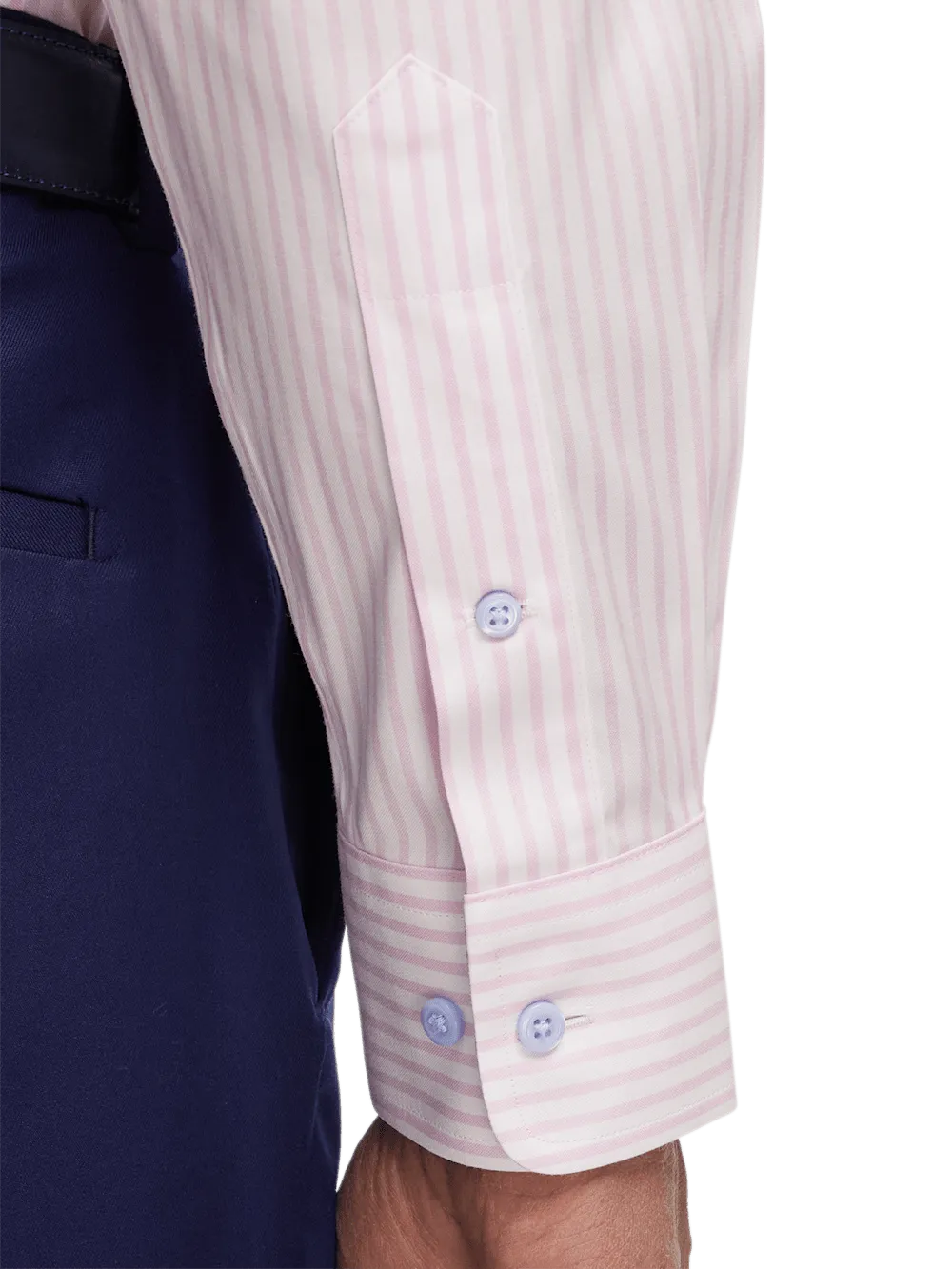 Comfort Stretch Non-Iron Stripe Dress Shirt With Contrast Trim - Pink