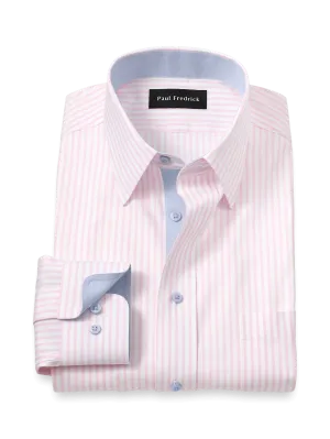Comfort Stretch Non-Iron Stripe Dress Shirt With Contrast Trim - Pink