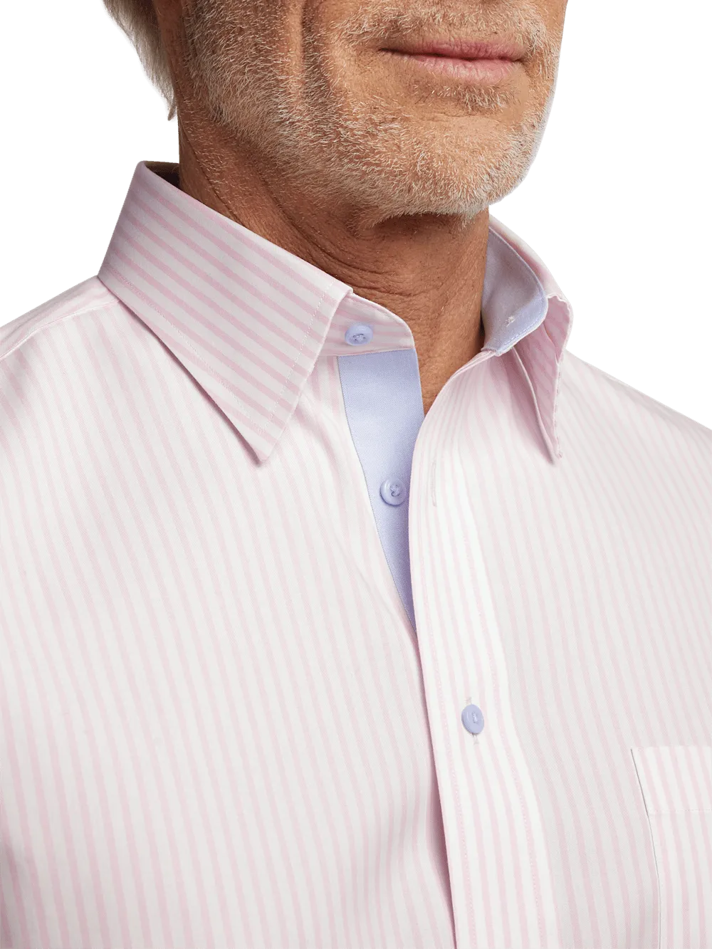 Comfort Stretch Non-Iron Stripe Dress Shirt With Contrast Trim - Pink