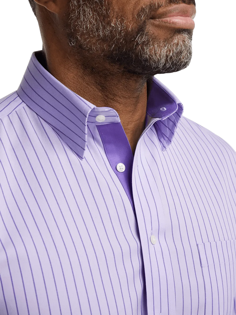 Comfort Stretch Non-Iron Stripe Dress Shirt With Contrast Trim - Purple