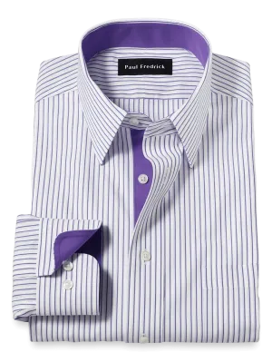 Comfort Stretch Non-Iron Stripe Dress Shirt With Contrast Trim - Purple