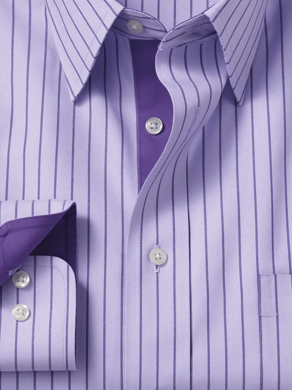 Comfort Stretch Non-Iron Stripe Dress Shirt With Contrast Trim - Purple