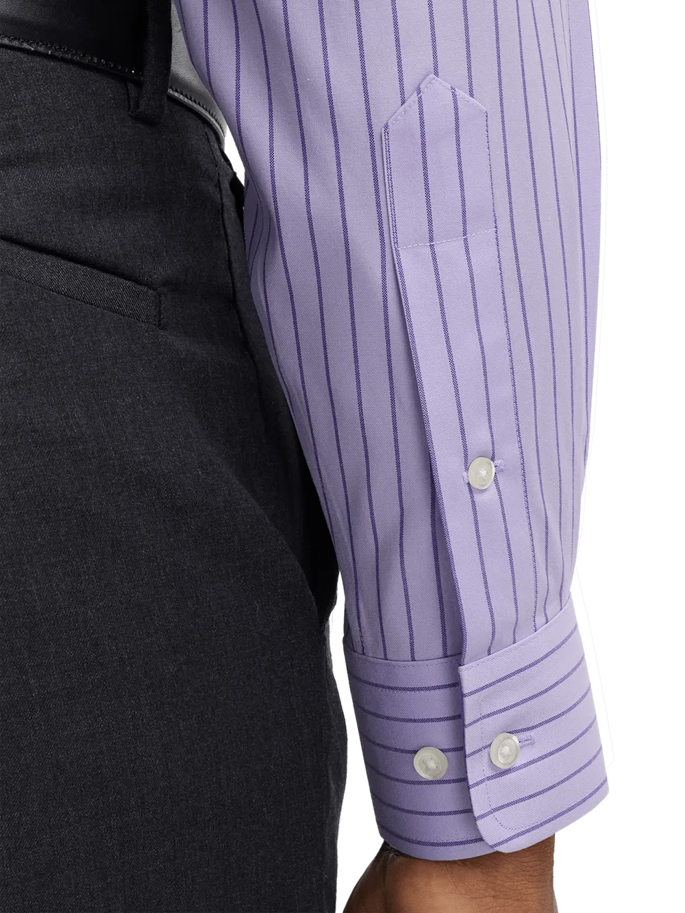 Comfort Stretch Non-Iron Stripe Dress Shirt With Contrast Trim - Purple