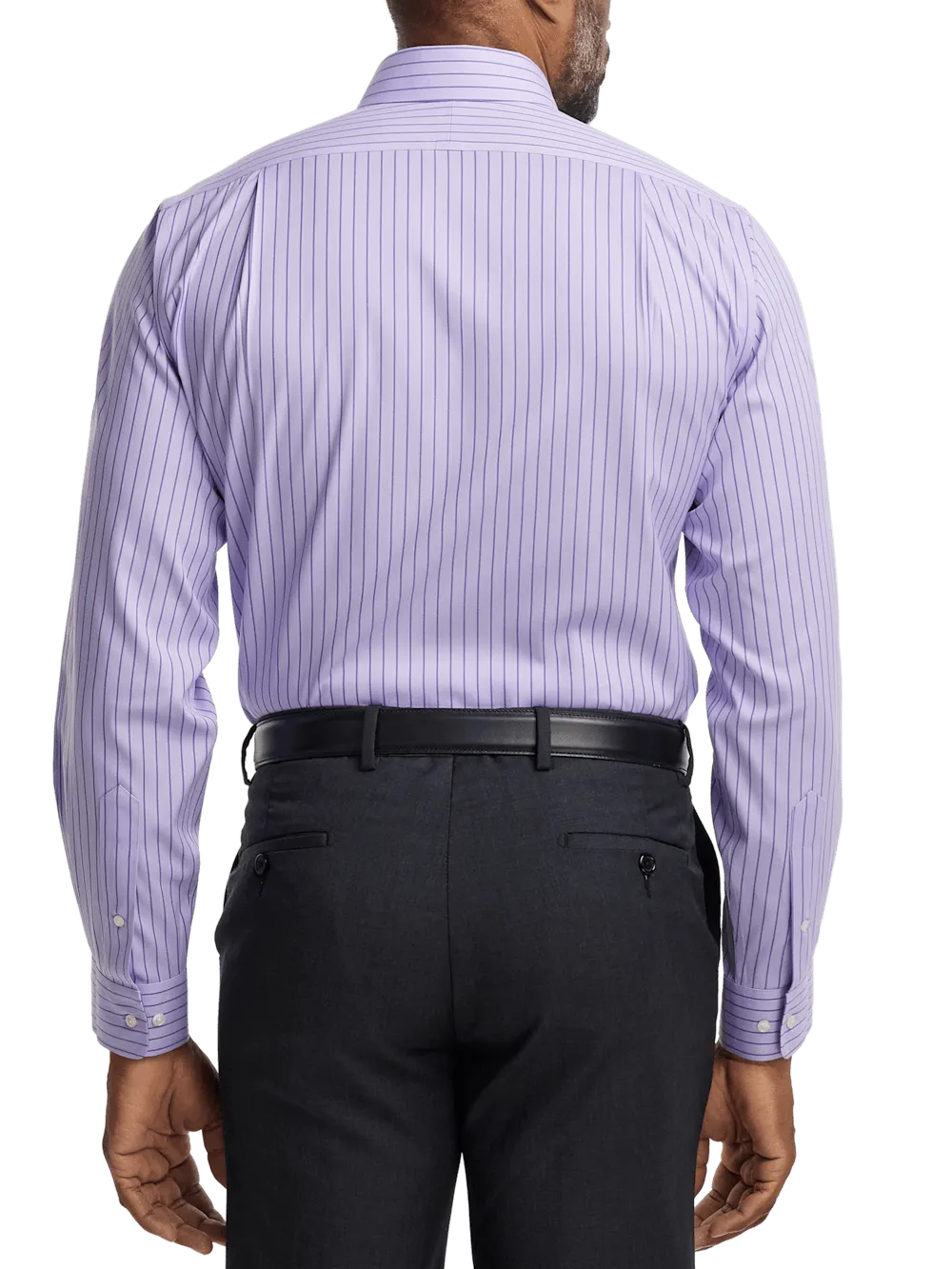 Comfort Stretch Non-Iron Stripe Dress Shirt With Contrast Trim - Purple