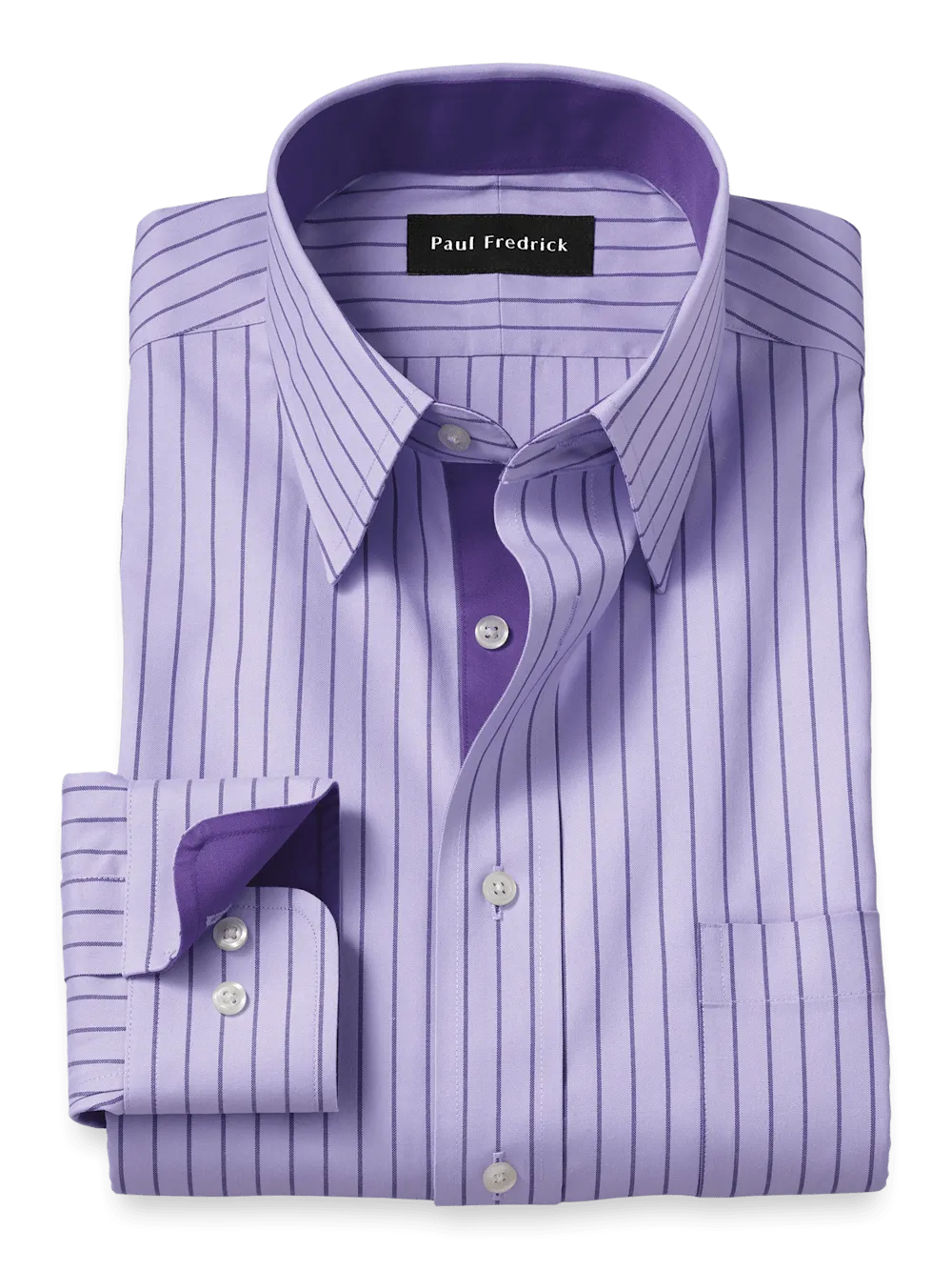 Comfort Stretch Non-Iron Stripe Dress Shirt With Contrast Trim - Purple