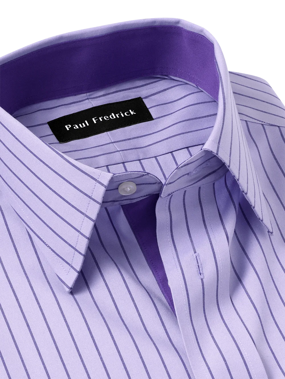 Comfort Stretch Non-Iron Stripe Dress Shirt With Contrast Trim - Purple