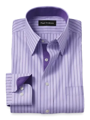 Comfort Stretch Non-Iron Stripe Dress Shirt With Contrast Trim - Purple