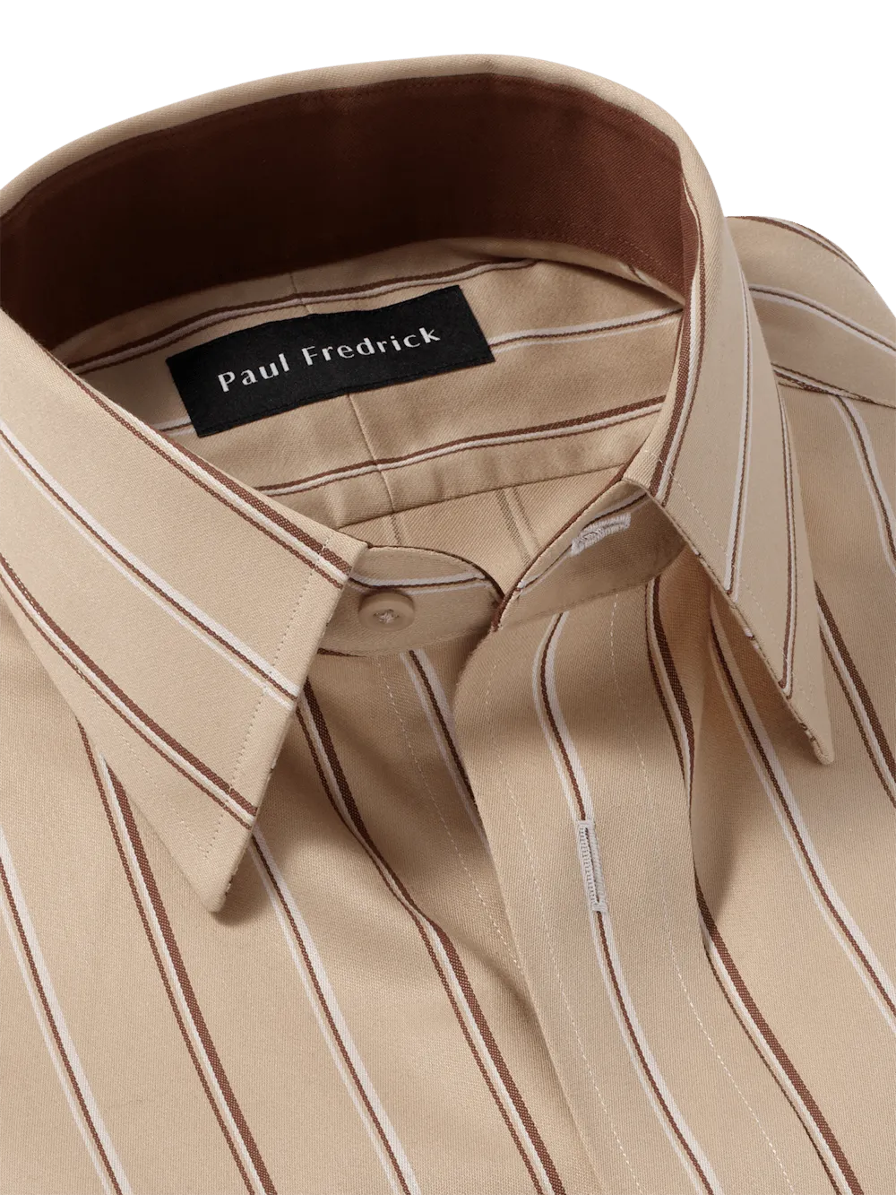 Comfort Stretch Non-Iron Stripe Dress Shirt With Contrast Trim - Tan