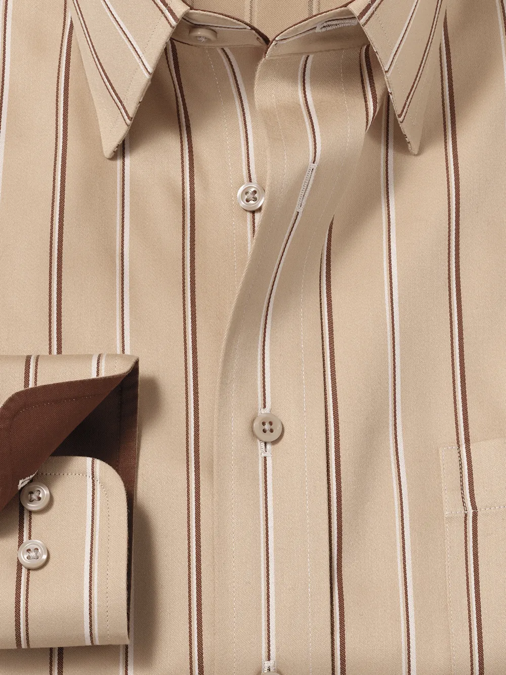 Comfort Stretch Non-Iron Stripe Dress Shirt With Contrast Trim - Tan