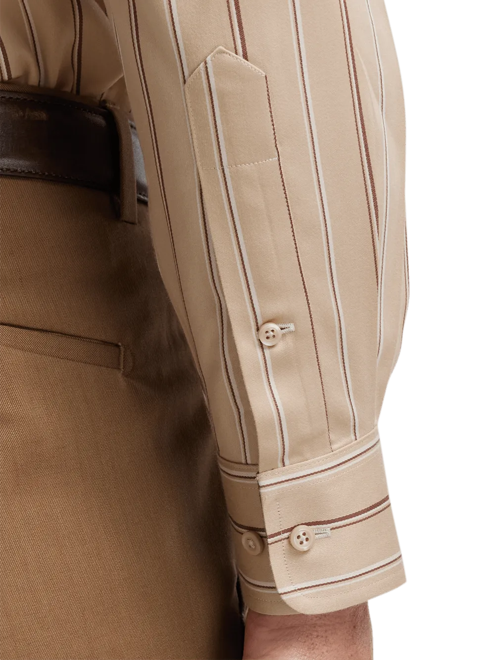 Comfort Stretch Non-Iron Stripe Dress Shirt With Contrast Trim - Tan
