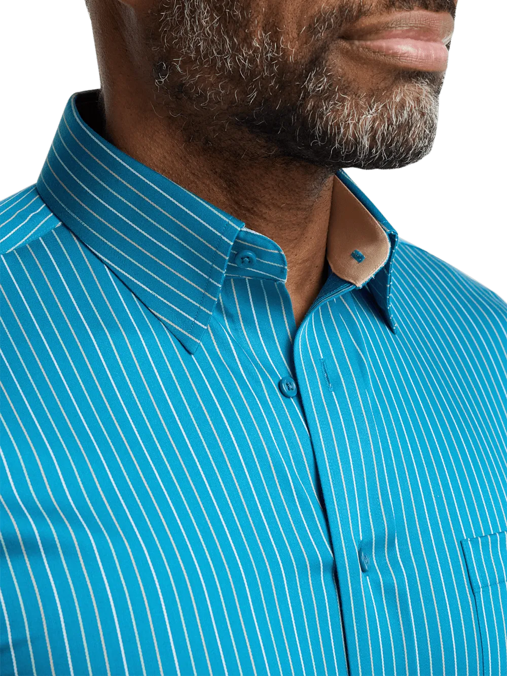 Comfort Stretch Non-Iron Stripe Dress Shirt With Contrast Trim - Teal