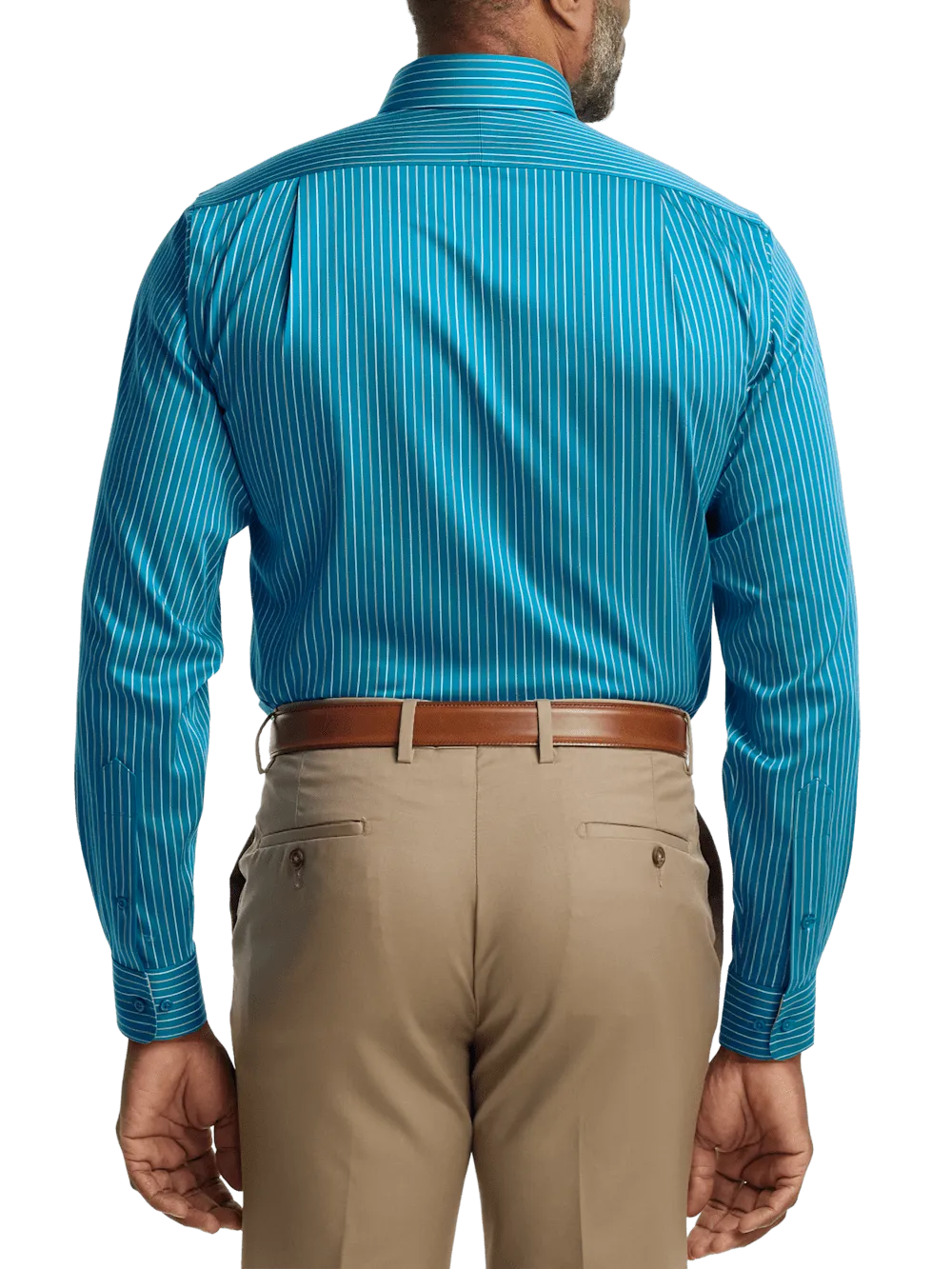 Comfort Stretch Non-Iron Stripe Dress Shirt With Contrast Trim - Teal