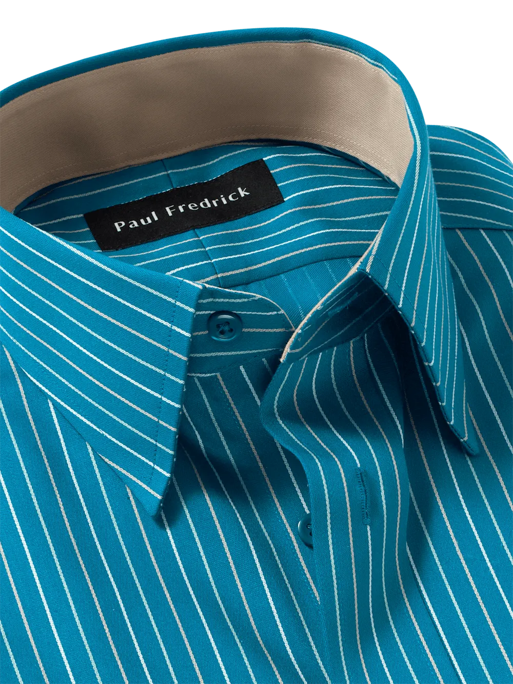 Comfort Stretch Non-Iron Stripe Dress Shirt With Contrast Trim - Teal