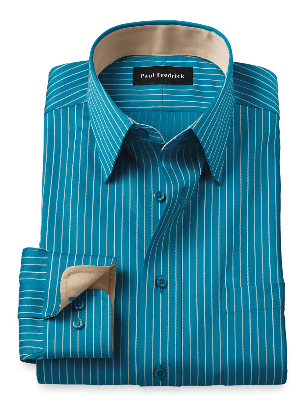 Comfort Stretch Non-Iron Stripe Dress Shirt With Contrast Trim - Teal