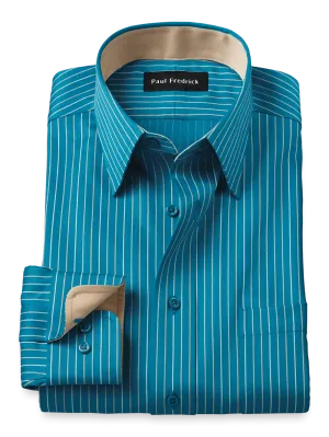 Comfort Stretch Non-Iron Stripe Dress Shirt With Contrast Trim - Teal