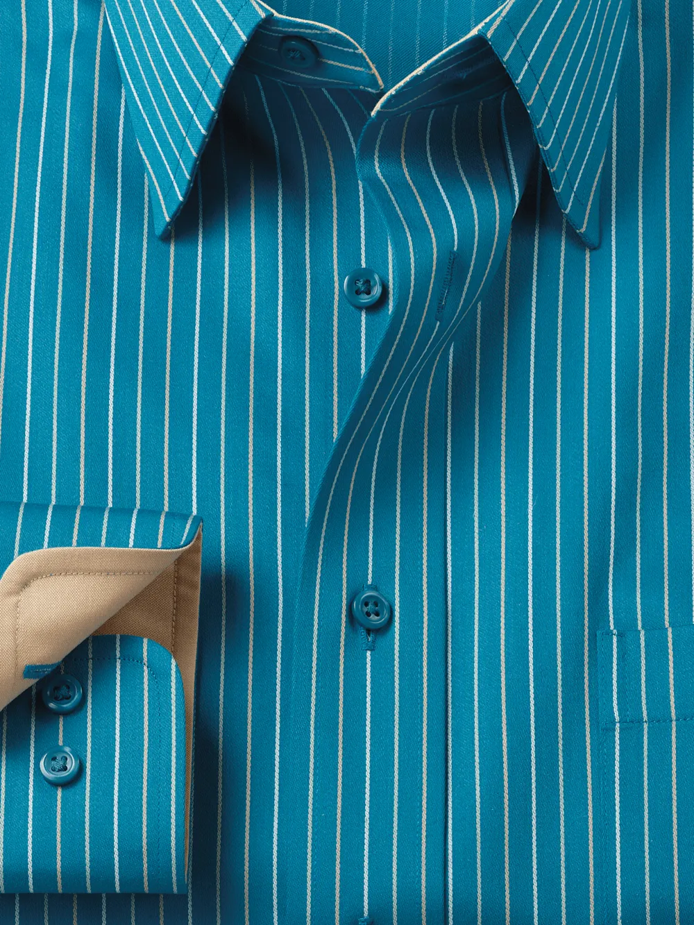 Comfort Stretch Non-Iron Stripe Dress Shirt With Contrast Trim - Teal