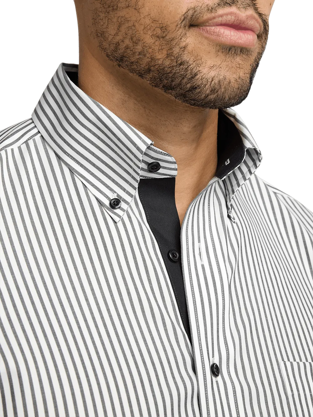 Comfort Stretch Non-Iron Stripe Dress Shirt With Contrast Trim - White/black