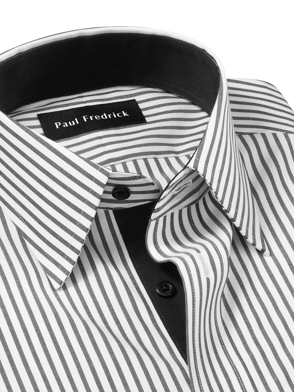 Comfort Stretch Non-Iron Stripe Dress Shirt With Contrast Trim - White/black