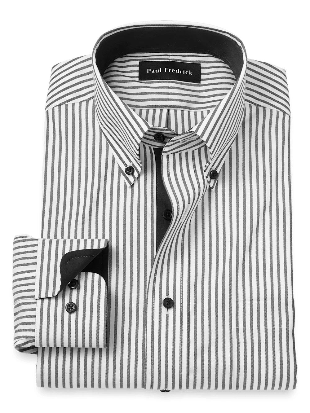 Comfort Stretch Non-Iron Stripe Dress Shirt With Contrast Trim - White/black