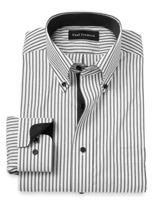 Comfort Stretch Non-Iron Stripe Dress Shirt With Contrast Trim - White/black