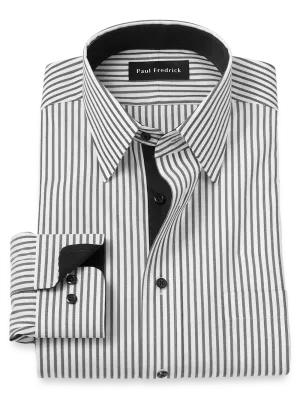 Comfort Stretch Non-Iron Stripe Dress Shirt With Contrast Trim - White/black