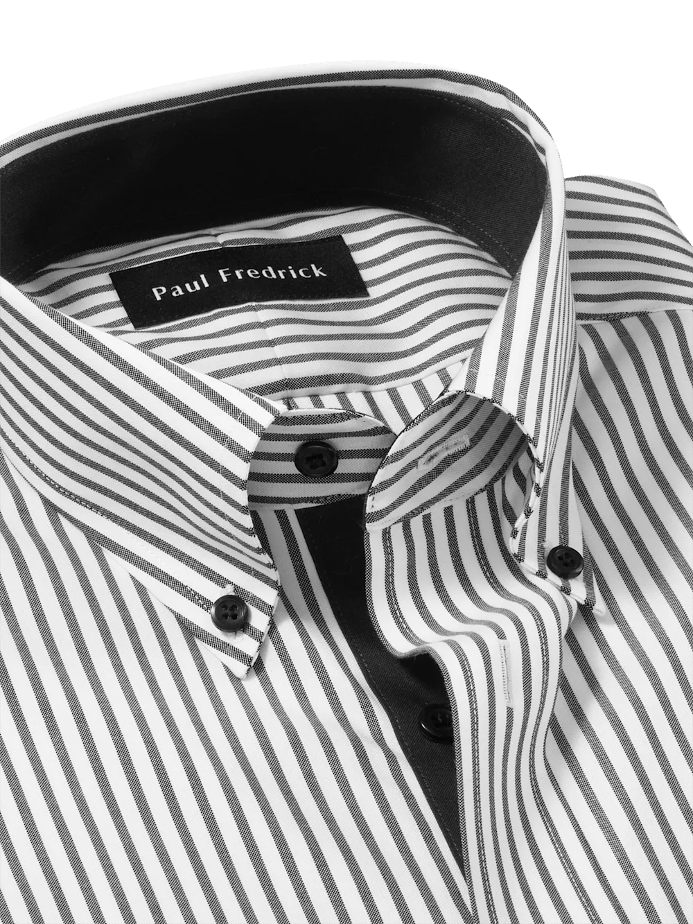 Comfort Stretch Non-Iron Stripe Dress Shirt With Contrast Trim - White/black